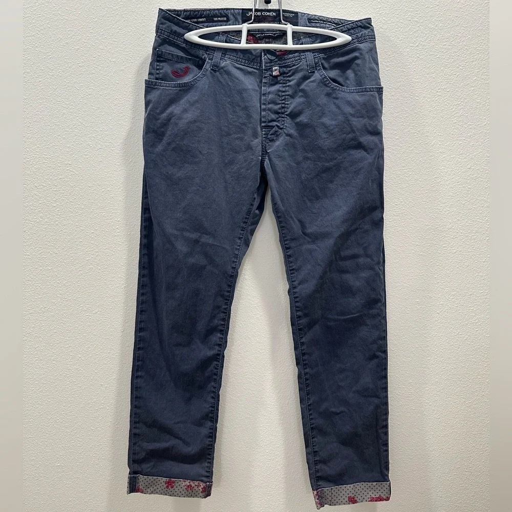 Jacob Cohën Jeans Italian blue men’s pant khaki handmade Floral cuff 32 Italy
